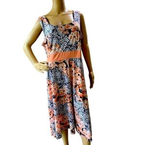 Perceptions New York Peach Floral‎ Print Sleeveless Midi Dress Size XL